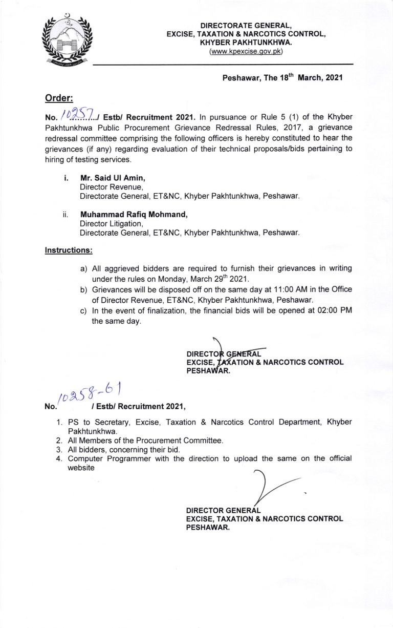 Grievance Redressal Committee Order on 18  March 2021