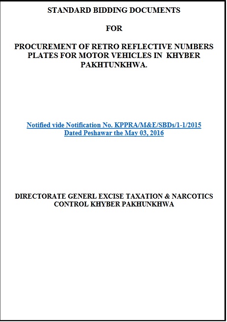 Bedding Documents for PROCUREMENT OF RETRO REFLECTIVE NUMBERS PLATES For Motor Vehicle in Khyber Pakhtunkhwa.